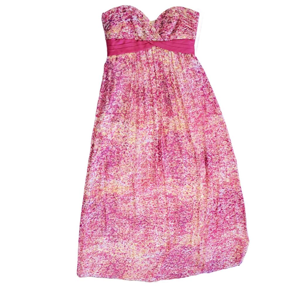 BCBGMaxAzria Kai Strapless Maxi Dress Size 10 Pink Metallic Floral Formal Prom - Picture 10 of 12